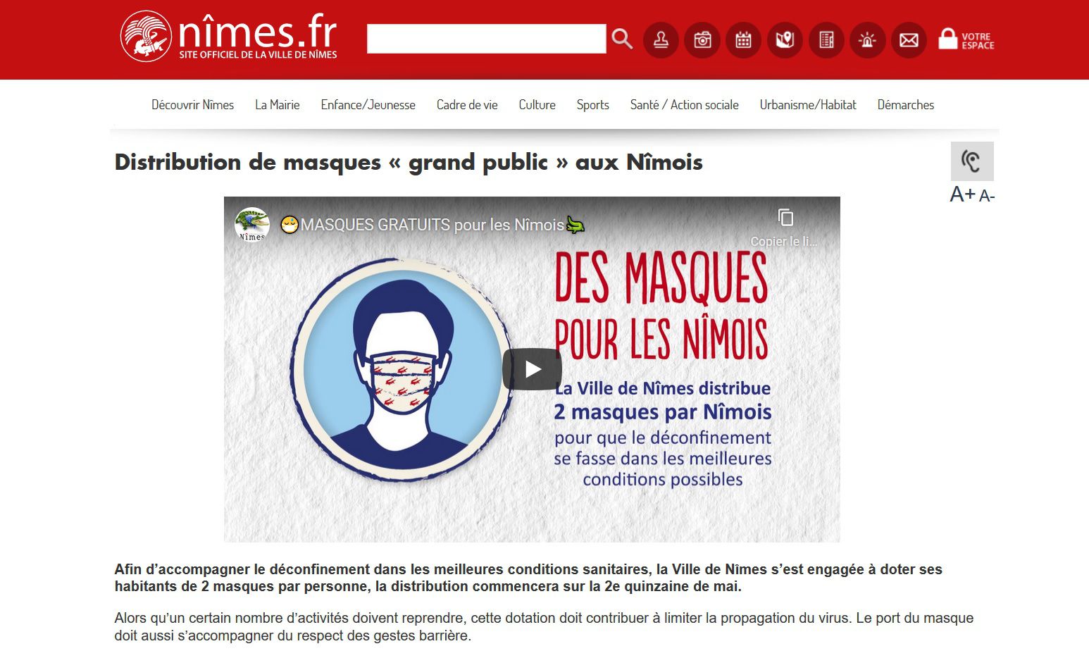 Comité de Quartier Villeverte, distribution de masques à nîmes, mairie, coronavirus, COVID 19