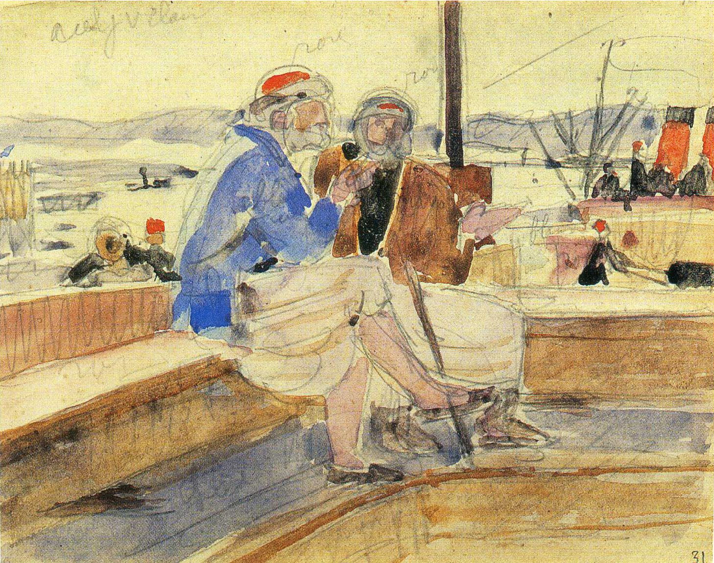 Maurice Denis / Devant le Port d'Alger , aquarelle, carnet de voyage en Algérie 1921