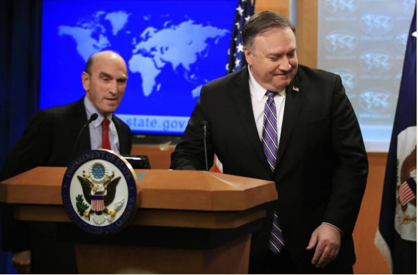 Le 25 janvier 2019, le secrétaire d’État américain Mike Pompeo a annoncé la nomination d’Elliott Abrams au poste d’envoyé spécial au Vénézuela, avec pour tâche de contribuer au renversement du président Nicolas Maduro.
