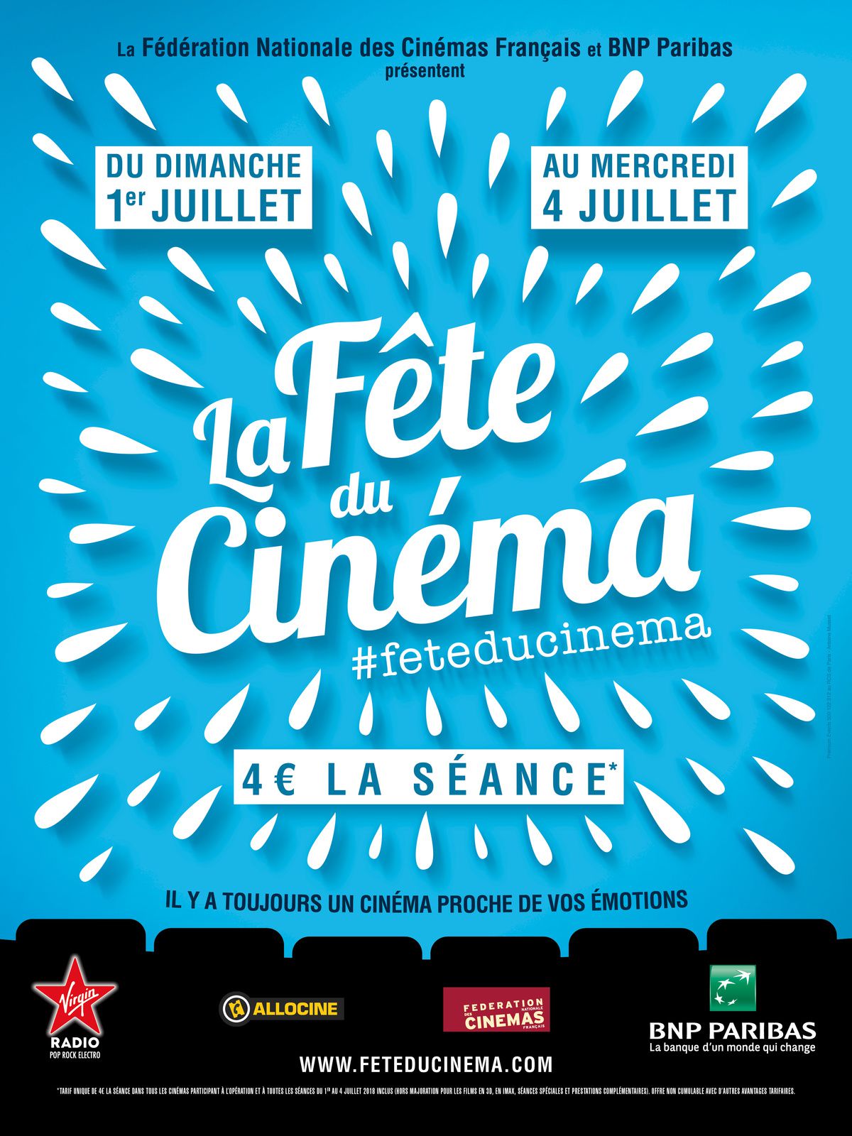 La Fête du Cinéma 2018 du dimanche 1er juillet au mercredi 4 juillet 2018 inclus. 4 euros la séance (BANDE-ANNONCE)