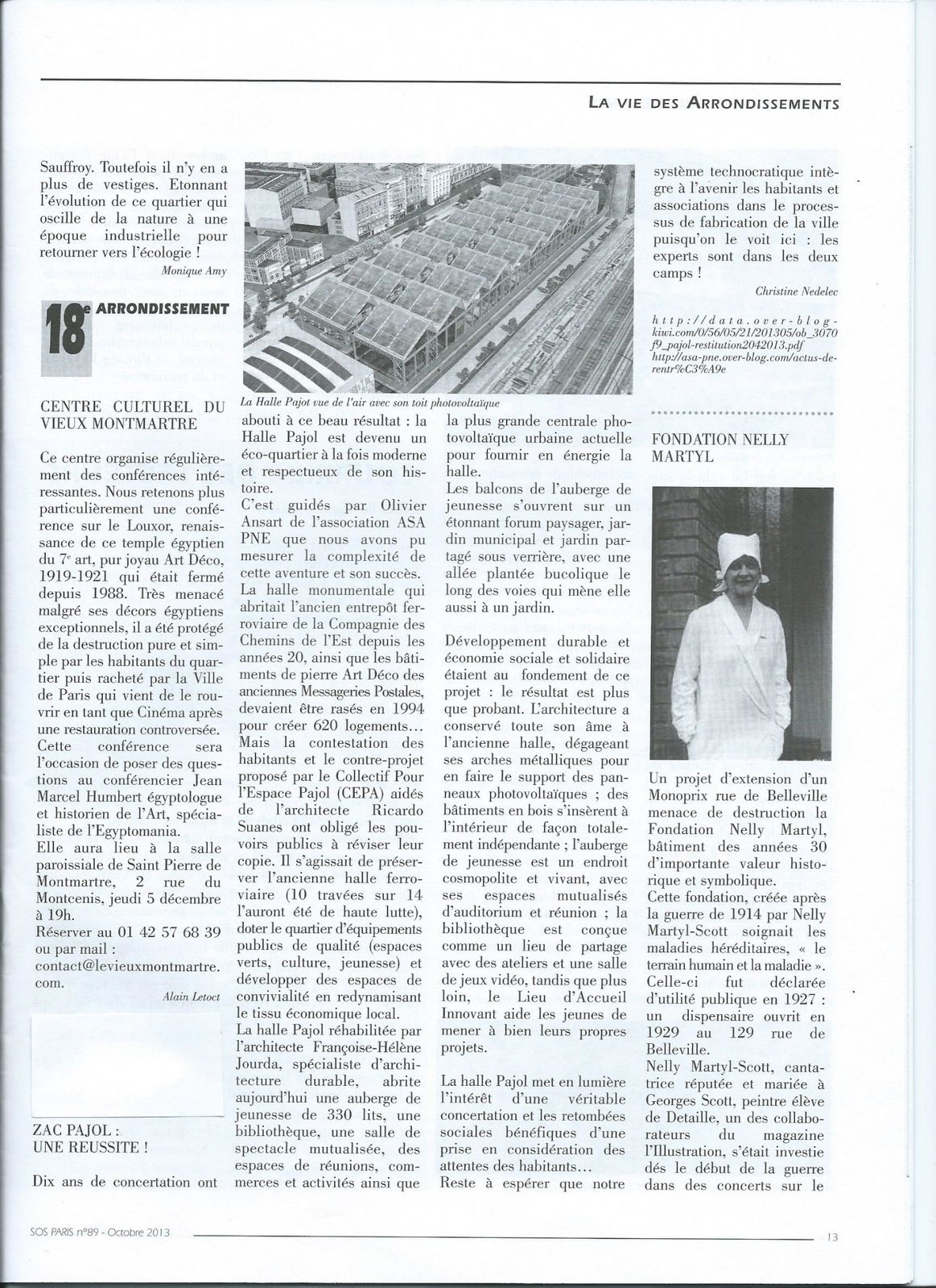 Pajol : article de SOS PARIS dans le bulletin d'octobre 2013