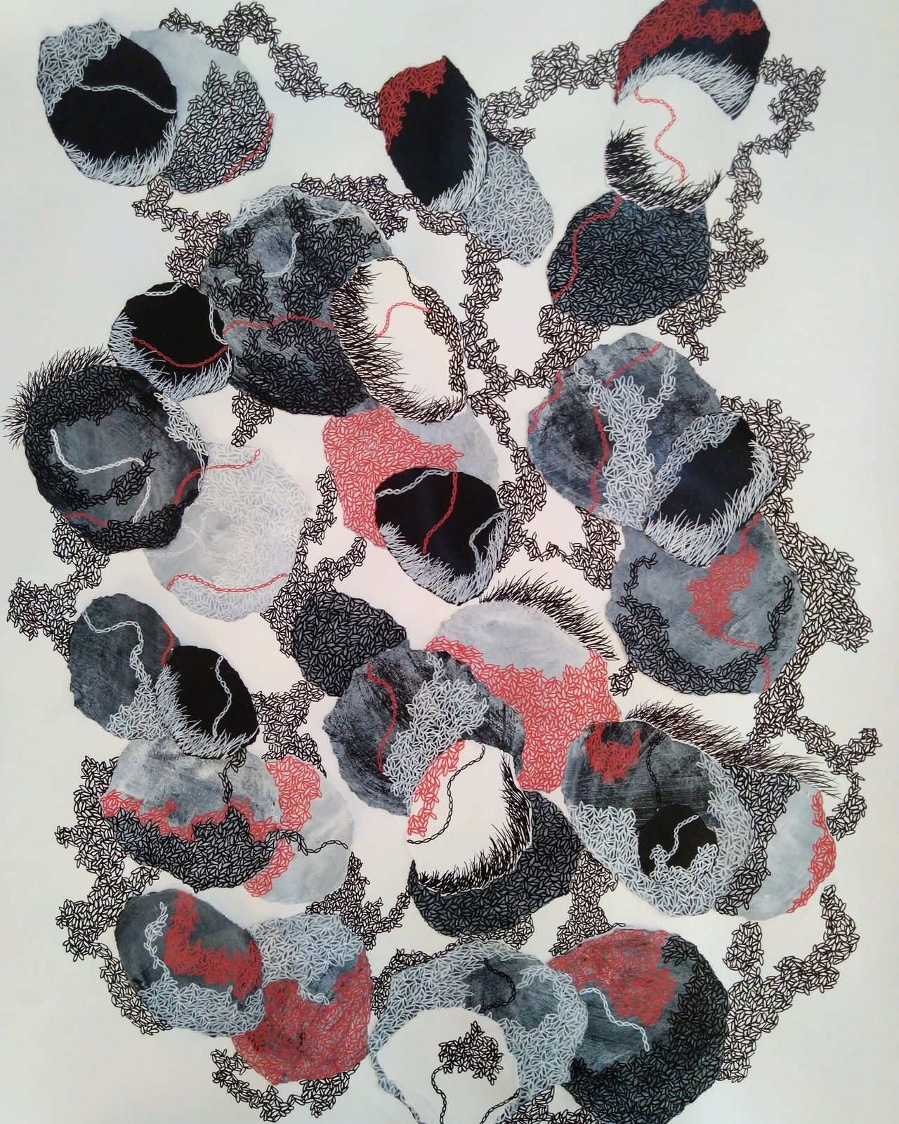 Collage avec techniques mixtes sur papier 50 par 65 cm, acrylique et crayons posca.