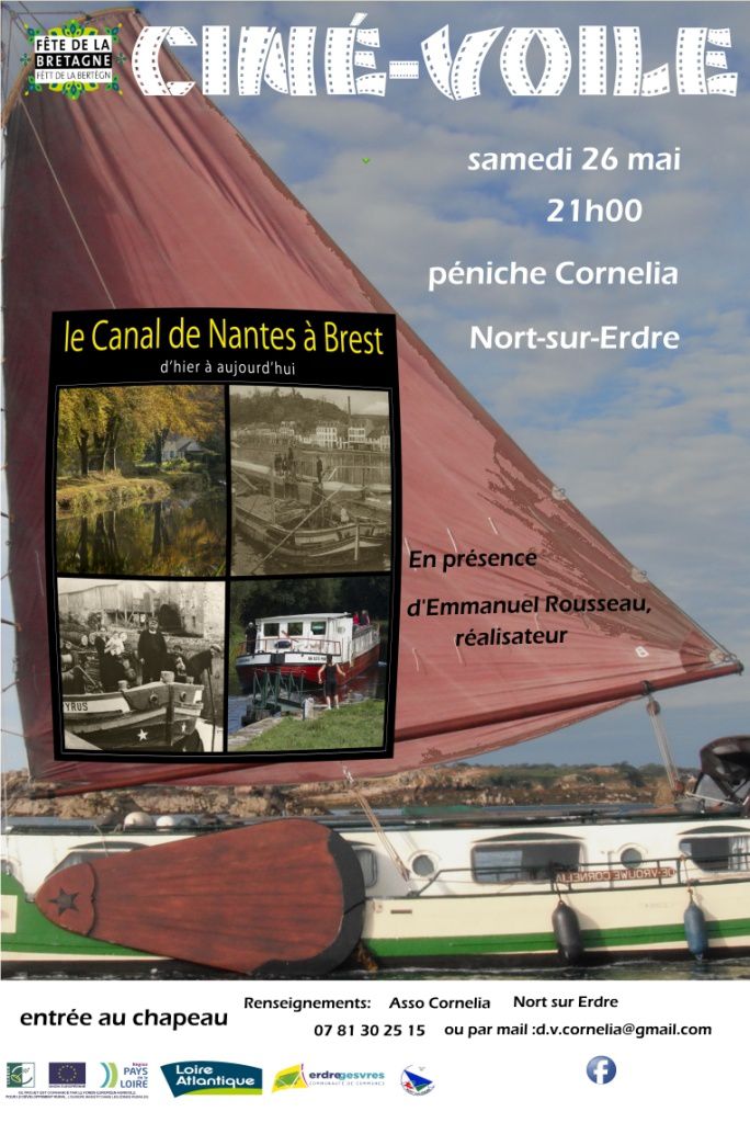 dans le cadre de la fete dela Bretagne /Gouel Breizh , ciné voile à Nort sur Erdre, sur les voiles de la péniche Cornelia.