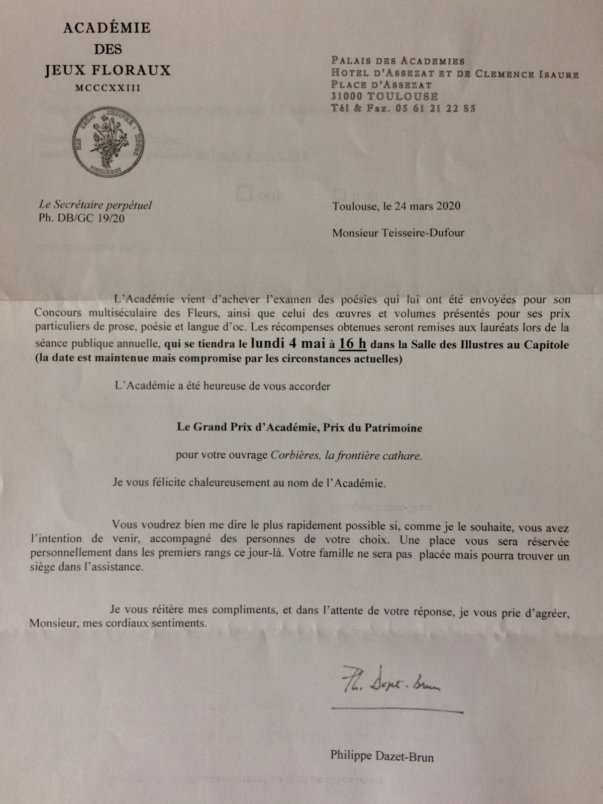 Corbières, la frontière cathare Grand prix des jeux Floraux