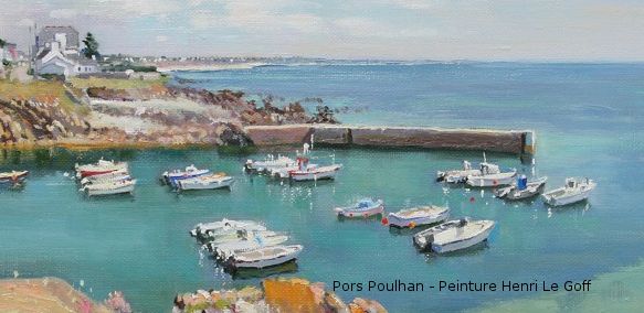 Vue du petit port de Pors Poulhan en baie d'Audierne - Huile sur toile - Henri Le Goff
