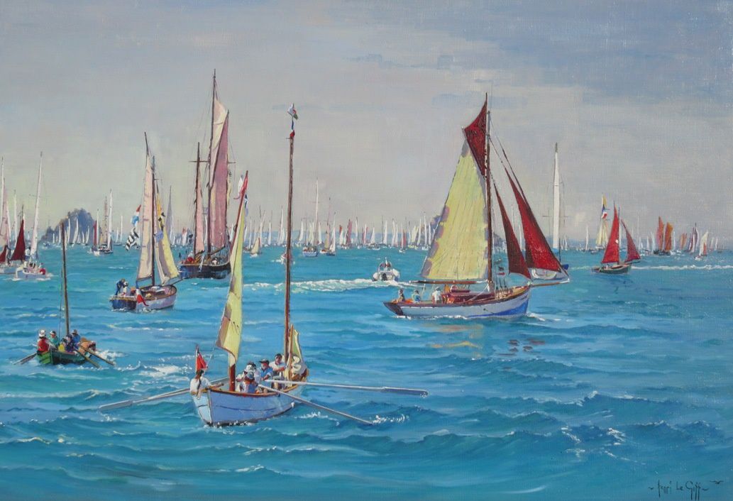 Au coeur de la Grande Parade nautique entre Brest et Douarnenez 2016 - peinture marine à l'huile sur toile Henri Le Goff