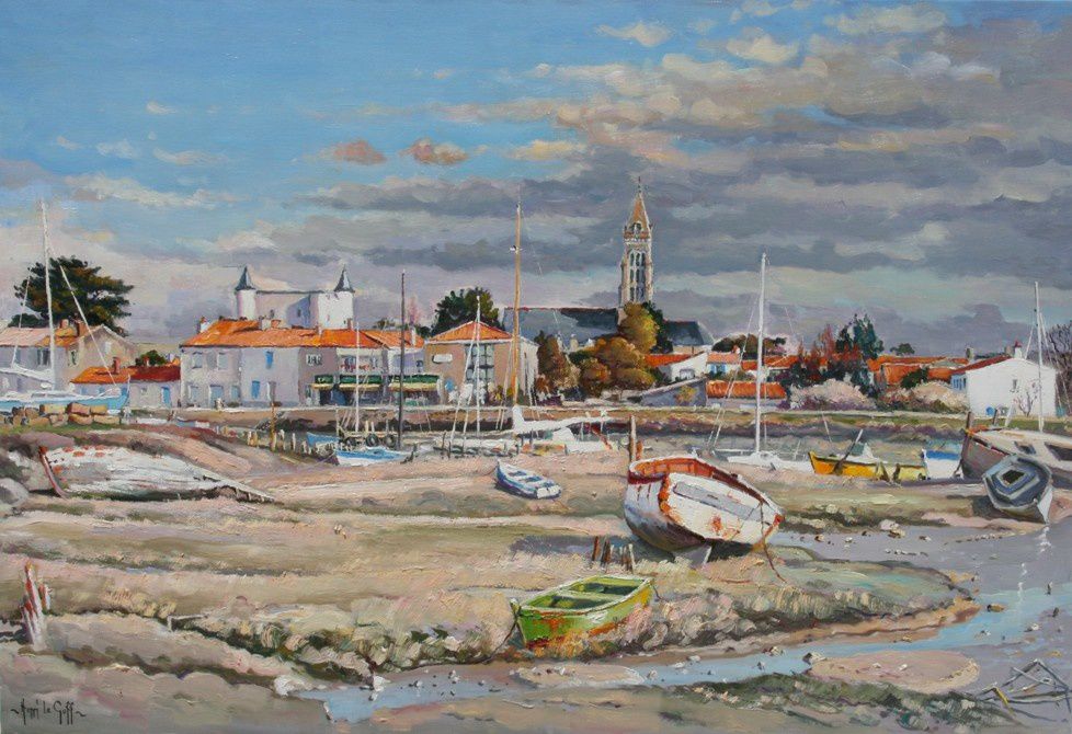 Noirmoutier en l Ile les marais - Tableau peinture marine huile sur toile  Henri Le Goff