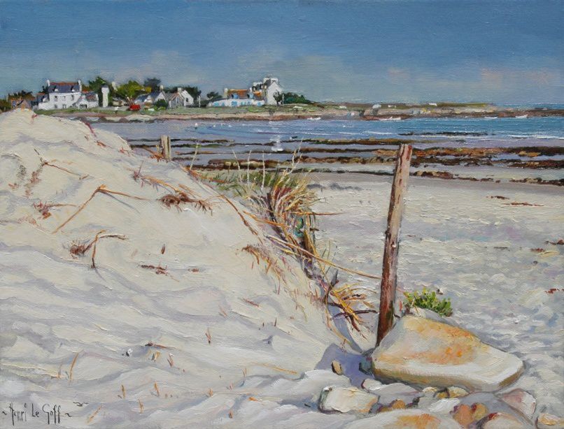 Tableau Peinture plage dunes à Pors Carn parc naturel La Torche en Bretagne - Huile sur toile Henri Le Goff