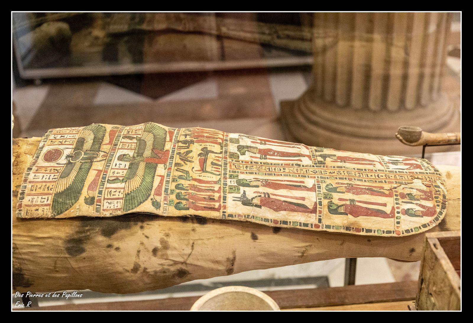 Présentation d'une momie dans son linceul peint, époque Ptolémaïque.