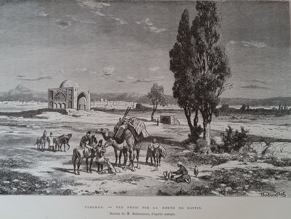 Téheran. Vue prise sur la route de Kasvin. Dessin de M. Duhousset, d'après nature (page 245)