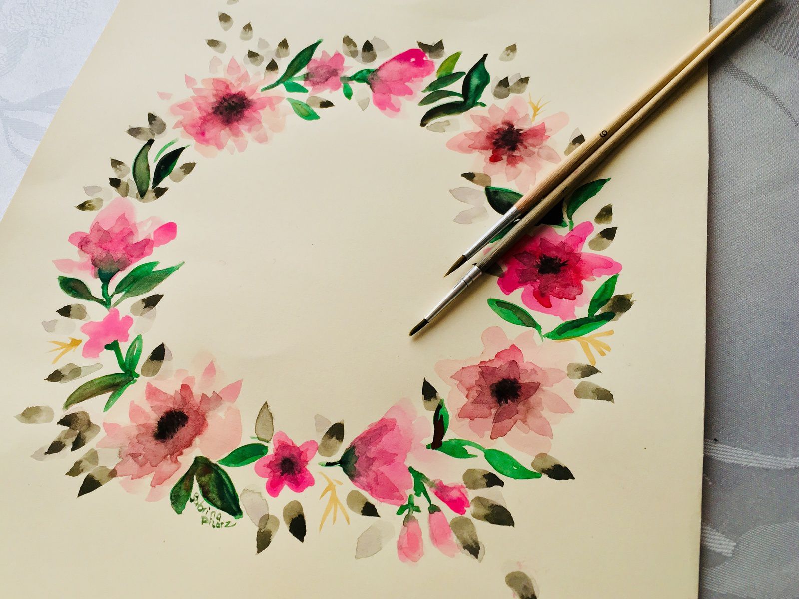 Couronne florale - Facile - peinture gouache - Sabcreations - SabCréations  | Sabrina Pilarz