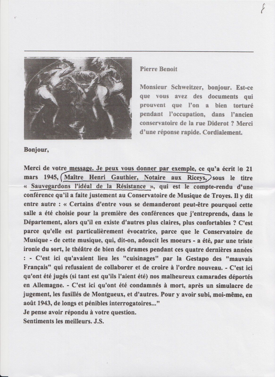 Le Cercle Jean Moulin saisi par des Citoyens de Troyes quant à la Maison Fernand Doré, écrit au Sénateur Maire Baroin