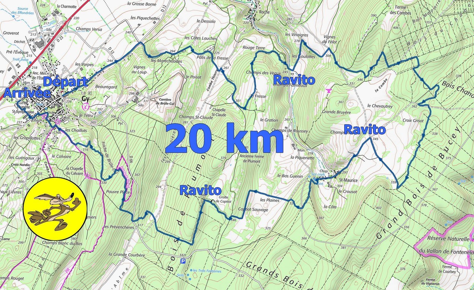 parcours trail des monts de gy 2020 20 km