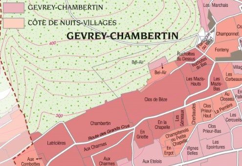 Carte de Gevrey-Chambertin, vignoble de Bourgogne, dans le livre Les Vins de Bourgogne de Gotti et Pitiot