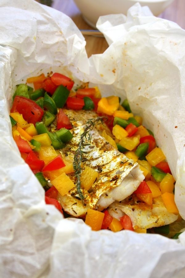 Papillotes de cabillaud aux poivrons et curry - Amandine Cooking