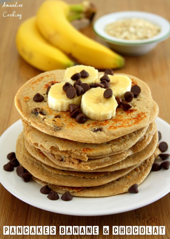 Pancakes hyperprotéinés, banane et chocolat - Amandine Cooking