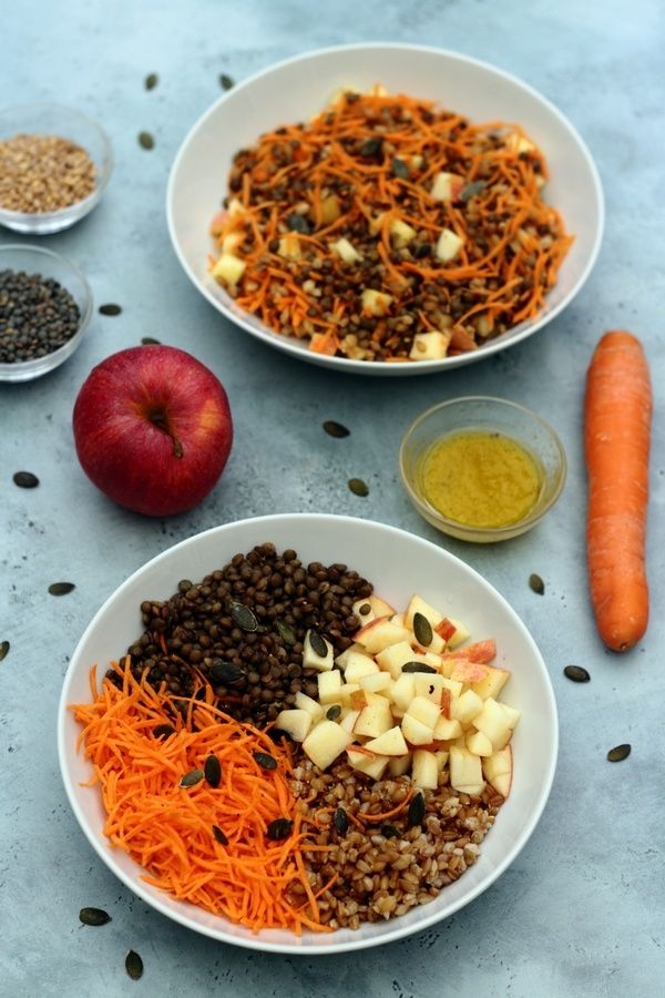 salade de lentilles, petit-épeautre, carotte et pomme