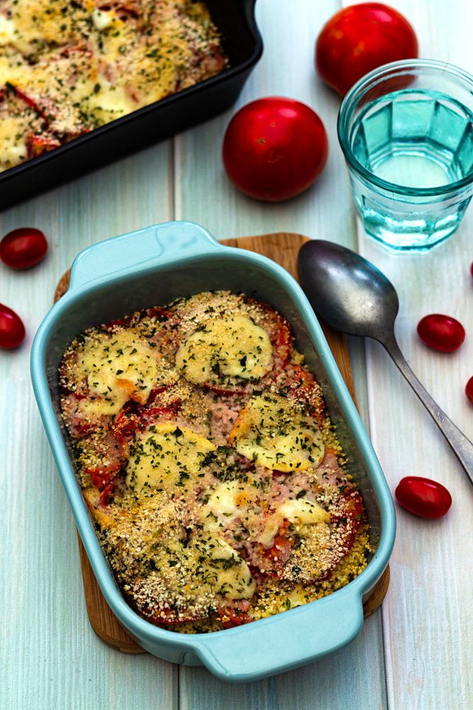 Gratin à la tomate, jambon et mozzarella - Amandine Cooking