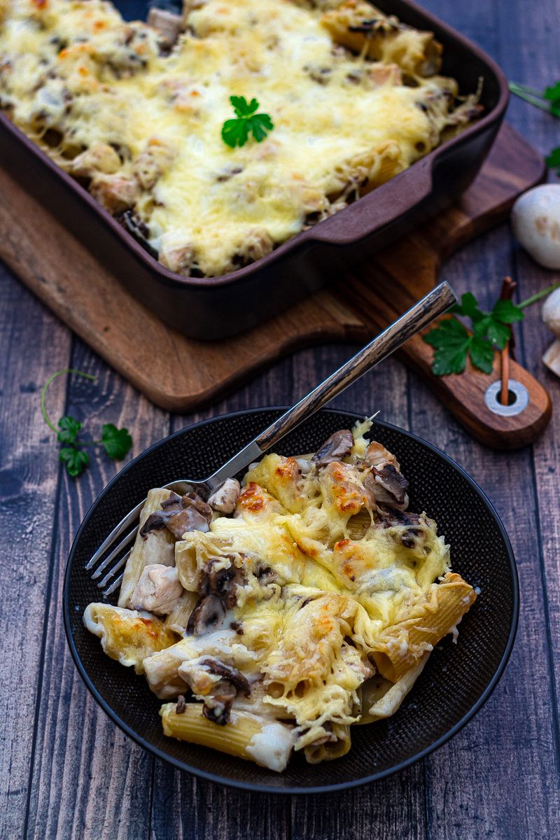 gratin pâtes poulet champignons