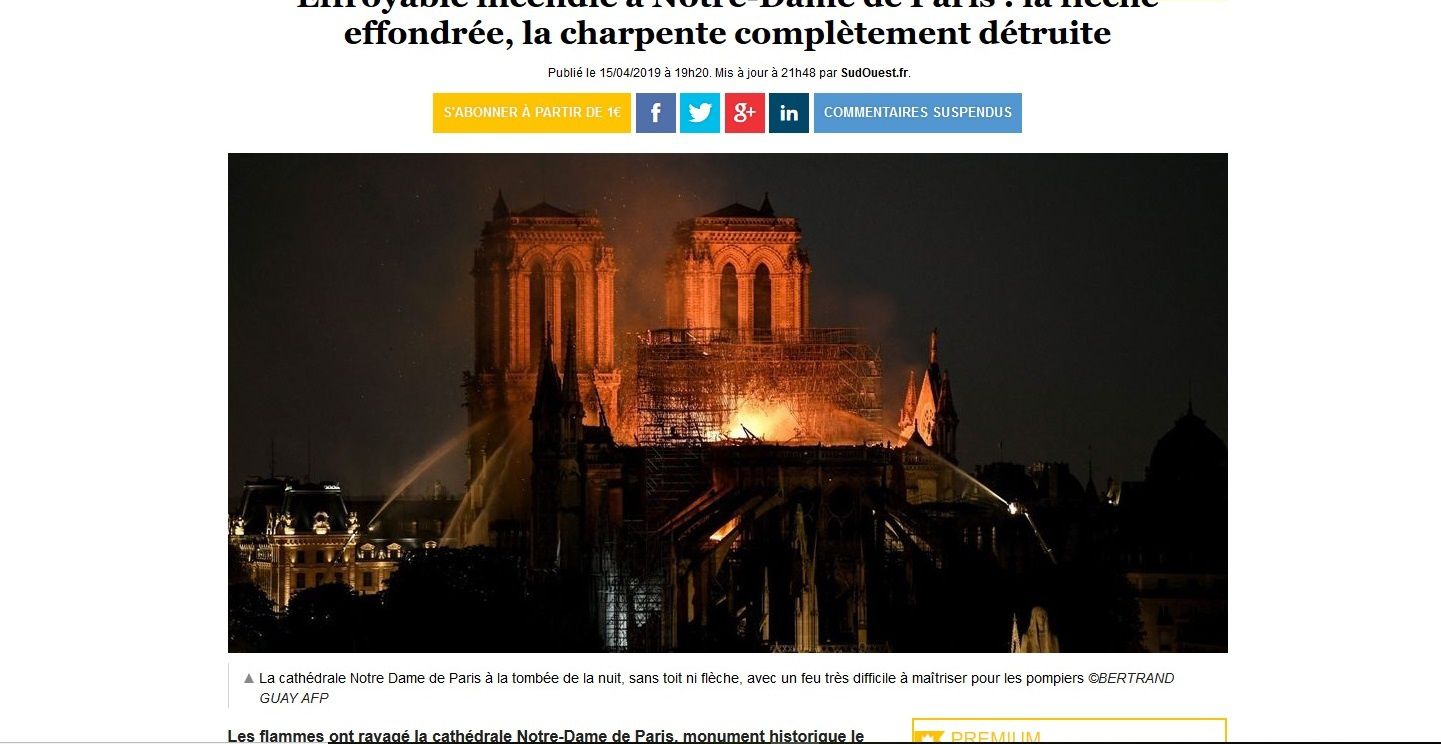 Source: Sud-Ouest https://www.sudouest.fr/2019/04/15/important-incendie-a-notre-dame-de-paris-5990658-10407.php