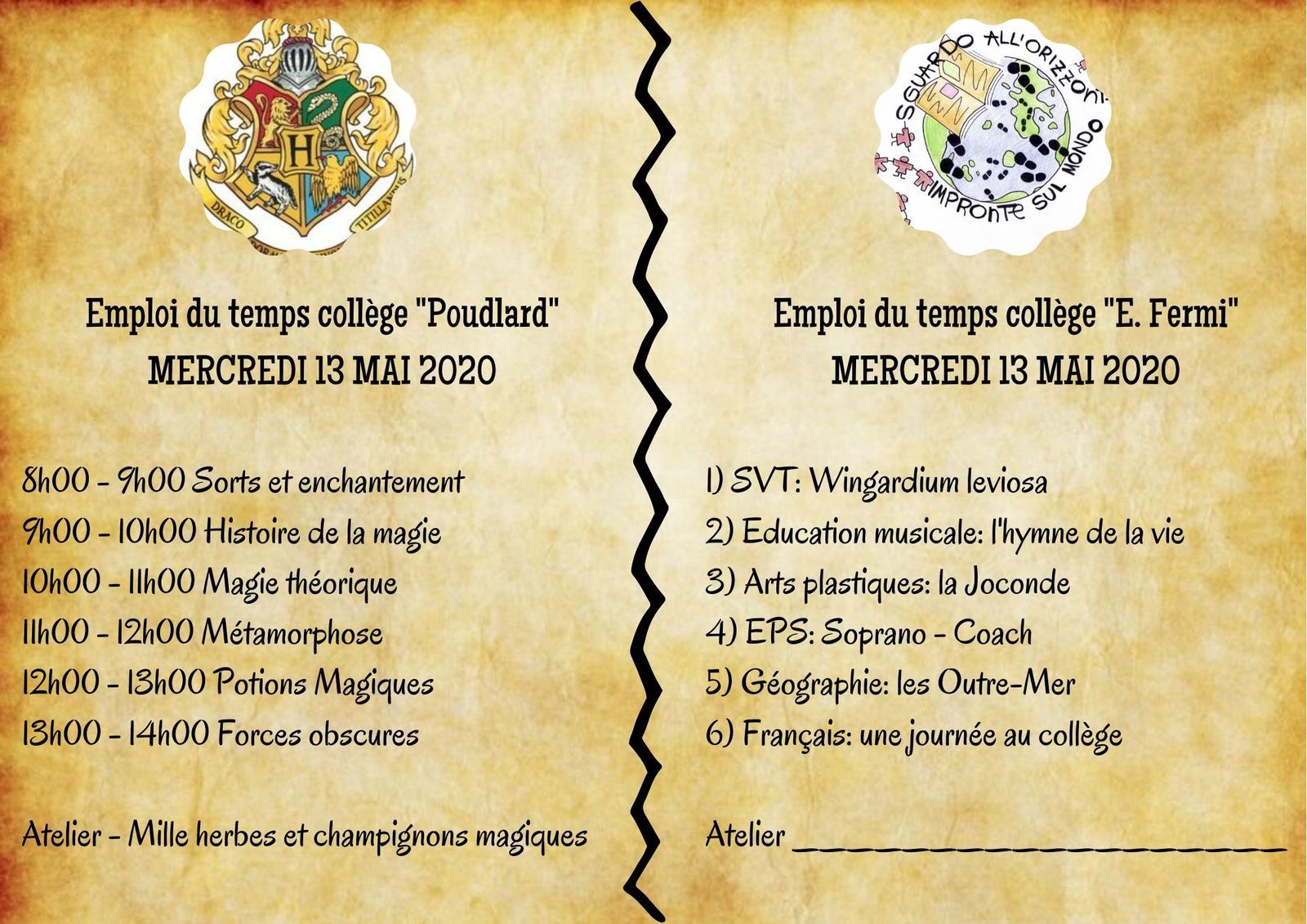 Harry Potter - partie 5: le choixpeau et une journée type au collège  (classe cinquième) - Profmichelle