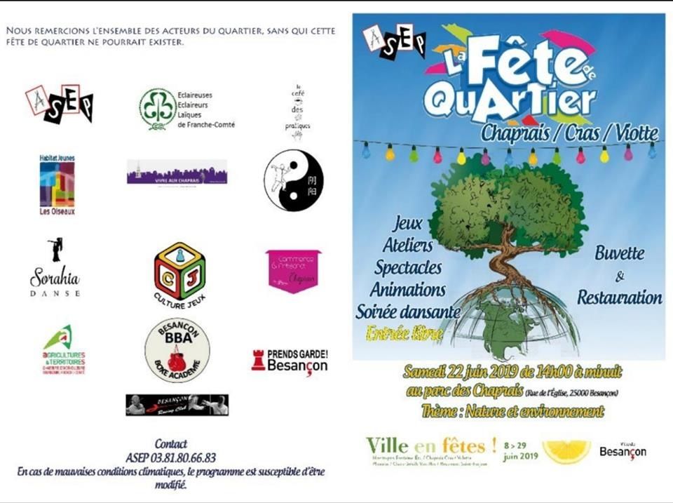 Fête de Quartier parc des Chaprais le 22 juin 2019 