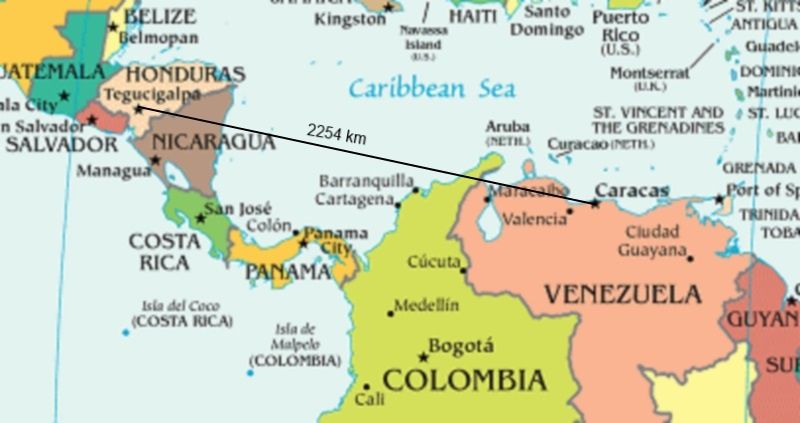 Amérique latine, E=MC2 (+/-2254km). Venezuela ou Honduras ?