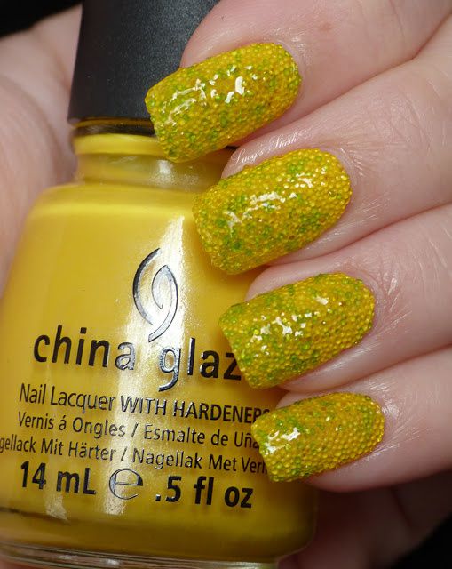 DYI Kaviar manicure with yellow and green beads - Lucy's Stash