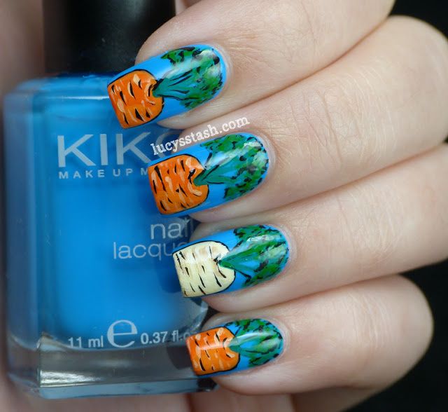 Gardening nail art manicure with carrots and parsnip feat KIKO 295