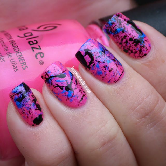 Hot pink splatter manicure featurich China Glaze and A England