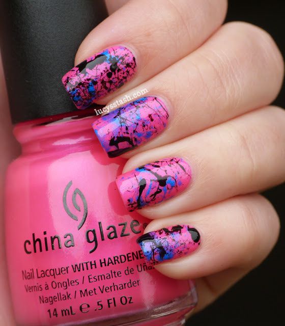 Hot pink splatter manicure featurich China Glaze and A England