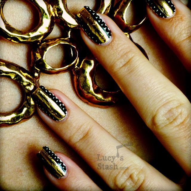 Lucy's Stash - Gold foil stripe & dots nail art manicure