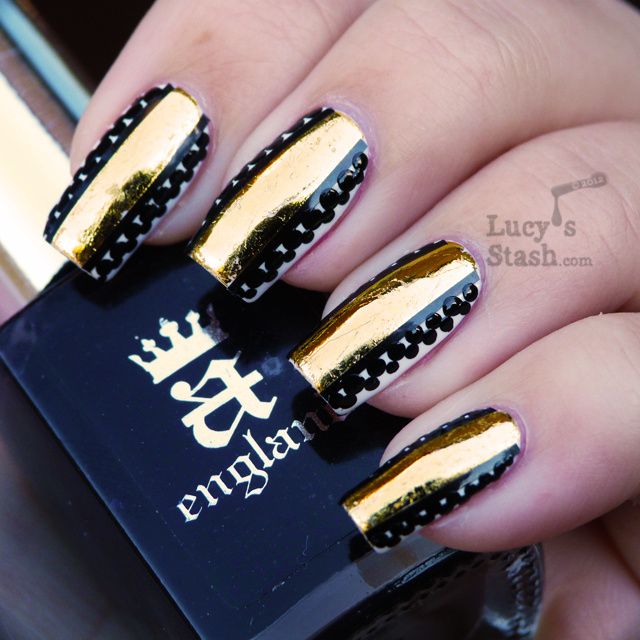 Lucy's Stash - Gold foil stripe & dots nail art manicure