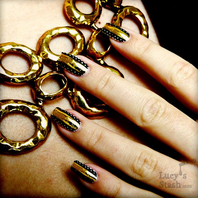 Lucy's Stash - Gold foil stripe & dots nail art manicure