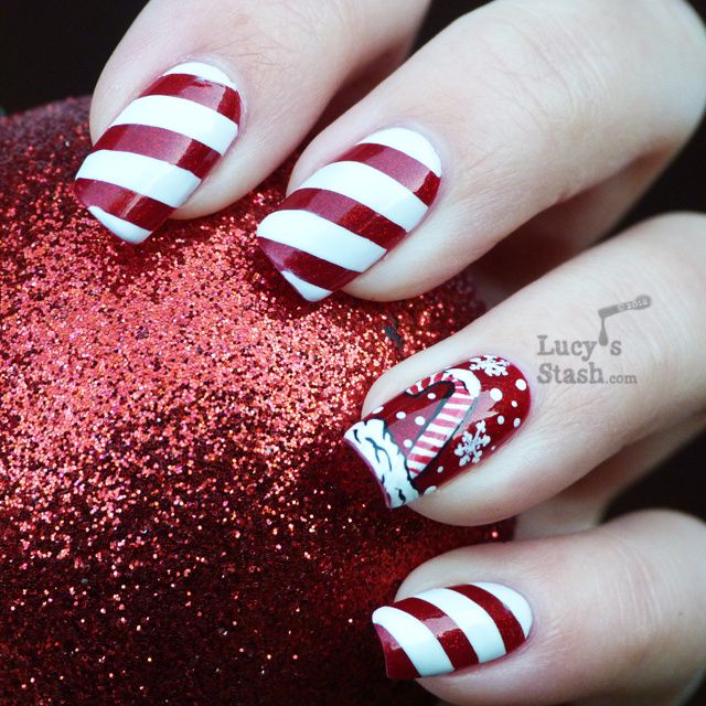 Candy cane holiday manicure and nail art competition entry! - Lucy's Stash