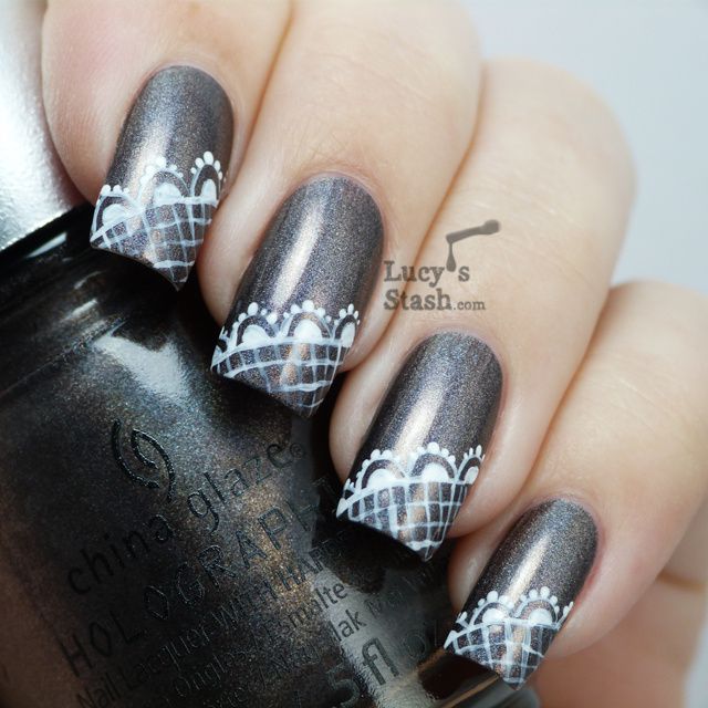 Lucy's Stash - China Glaze Galactic Gray lace nails