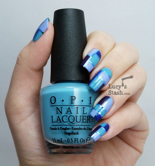 Going blue too....Elegant Squares manicure with OPI Euro Centrale ...