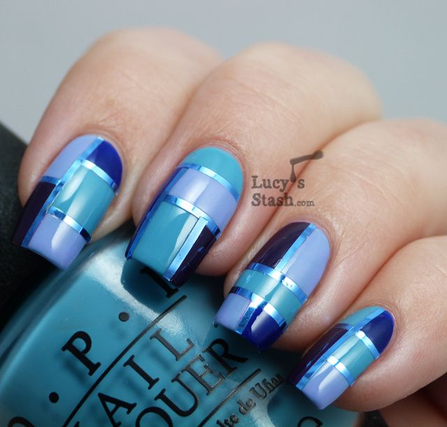 Going blue too....Elegant Squares manicure with OPI Euro Centrale ...