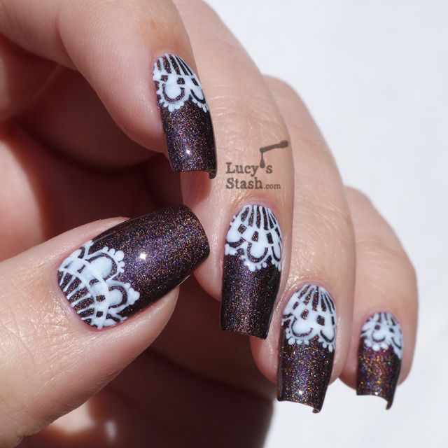 Lucy's Stash - White Lace Nail Art over A England Sleeping Palace