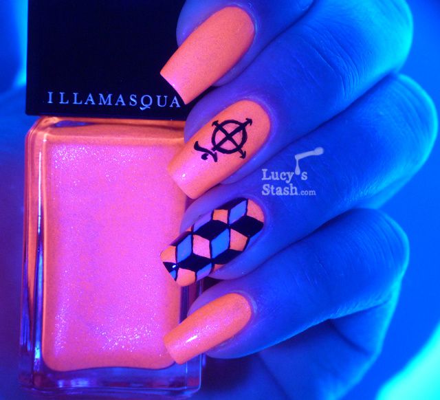 Lucy's Stash - Cube Nail art over Illamasqua Ouija, UV glowing nail polish