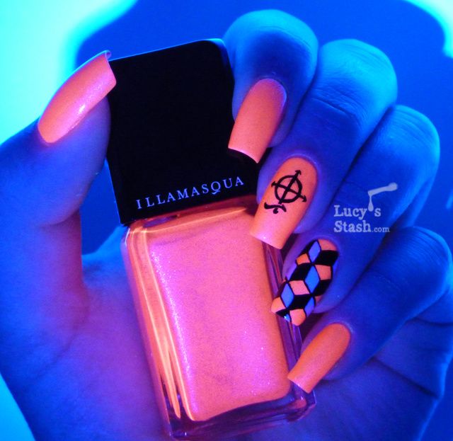 Lucy's Stash - Cube Nail art over Illamasqua Ouija, UV glowing nail polish
