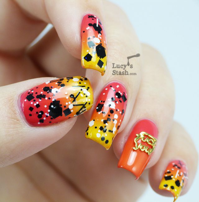 Lucy's Stash: Sunset Gradient Nail Art with Sticks 'n' Stones glitter & Hex jewelry charm