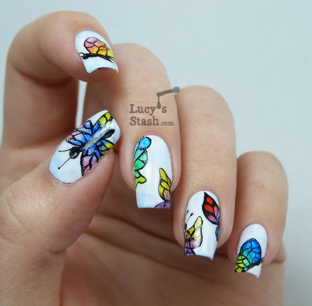 Lucy's Stash - Watercolour (aquarelle) butterflies nail art