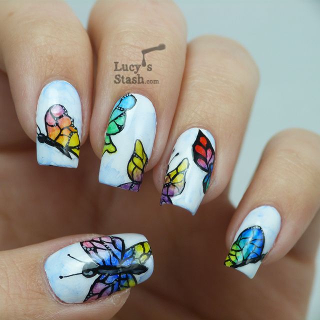 Lucy's Stash - Watercolour (aquarelle) butterflies nail art