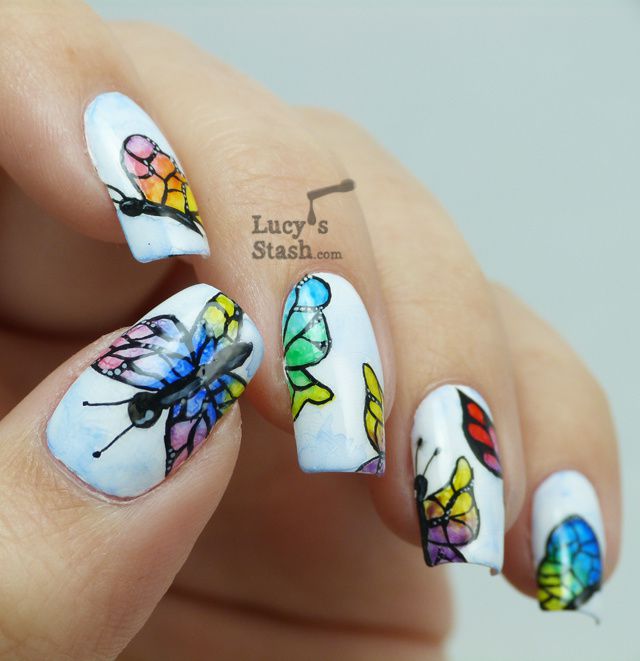Lucy's Stash - Watercolour (aquarelle) butterflies nail art
