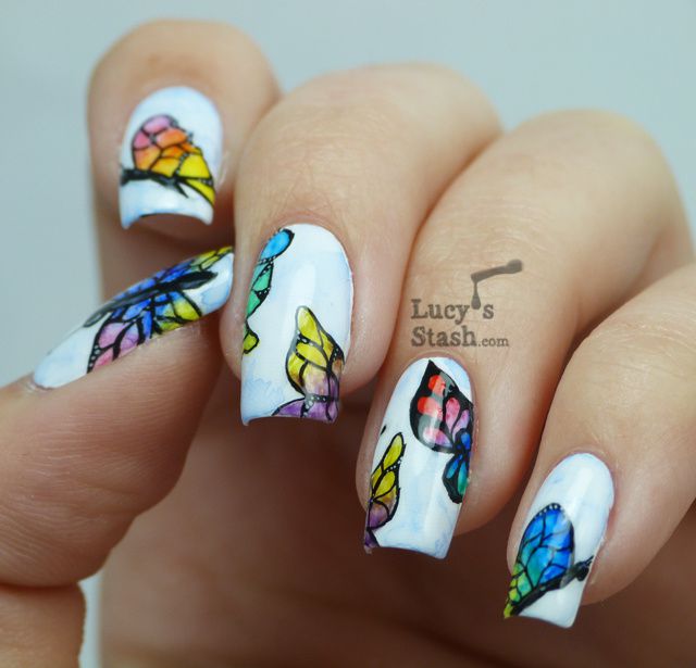 Lucy's Stash - Watercolour (aquarelle) butterflies nail art