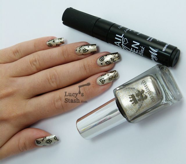 Lucy's Stash - Doodle Nail Art over A England Excalibur (revamped)