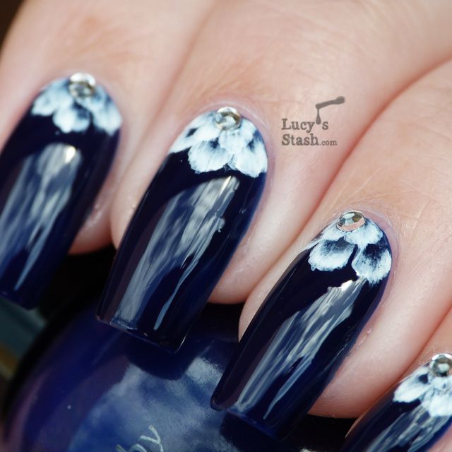 One stroke petal half-moon nail art over Tip Top Kingfisher + Tutorial