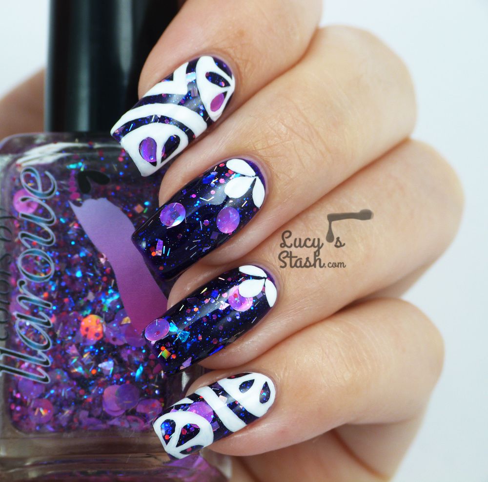 Abstract Nail Art over Colors by Llarowe I Need A Holo-Day and Purple Rain
