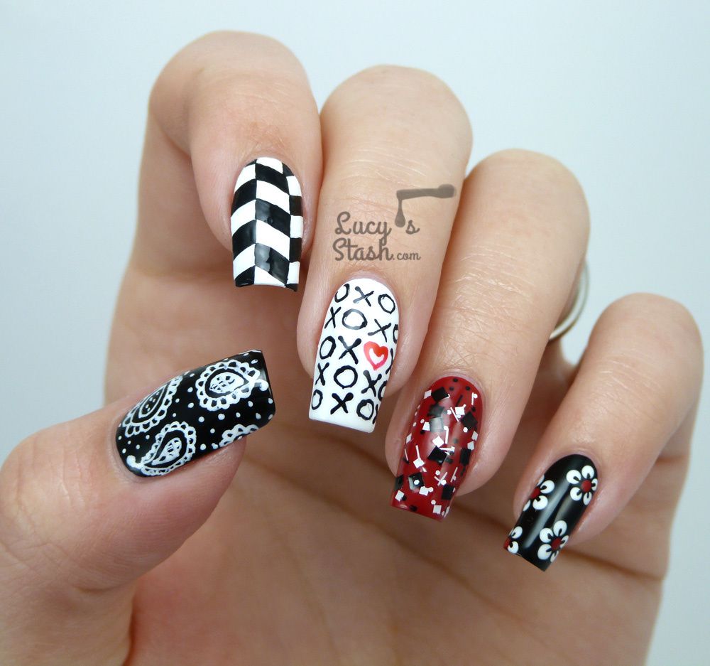 Mix & Match Red, Black & White Nail Art Design - Lucy's Stash Mix & Match Red, Black & White Nail Art Design - Lucy's Stash